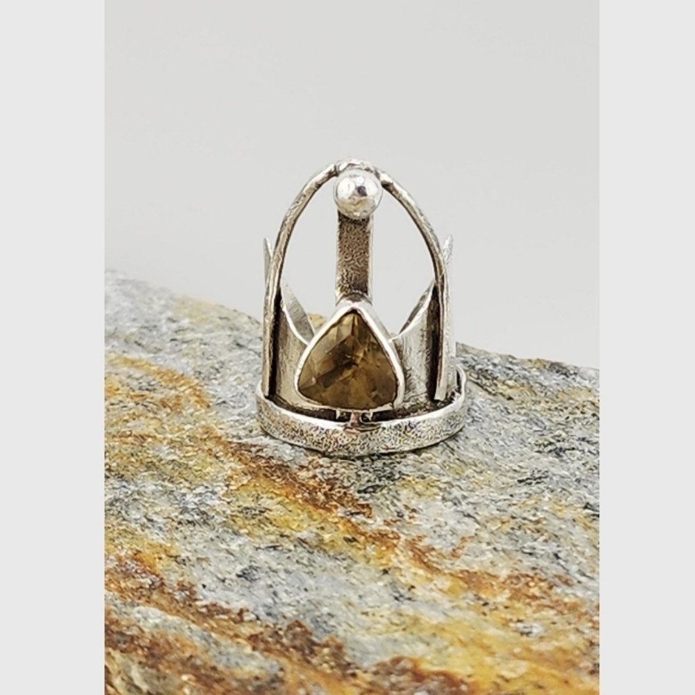 CITRINE GOTH CATHEDRAL TRACERY WINDOW RING HANDMADE IN STERLING SILVEE SZ 7